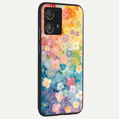  Rainbow Blossom Burst back cover For Moto Edge 40 Neo slim fit glass case with vibrant aesthetic design