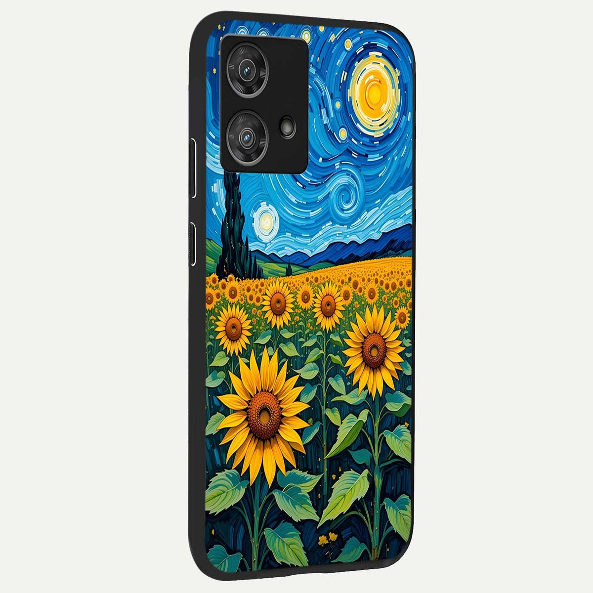 Starry Sunflower Dreams back cover For Moto Edge 40 Neo slim fit glass case with vibrant aesthetic design