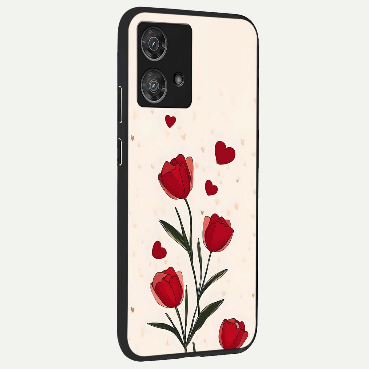  Tulip With Heart back cover For Moto Edge 40 Neo slim fit glass case with vibrant aesthetic design