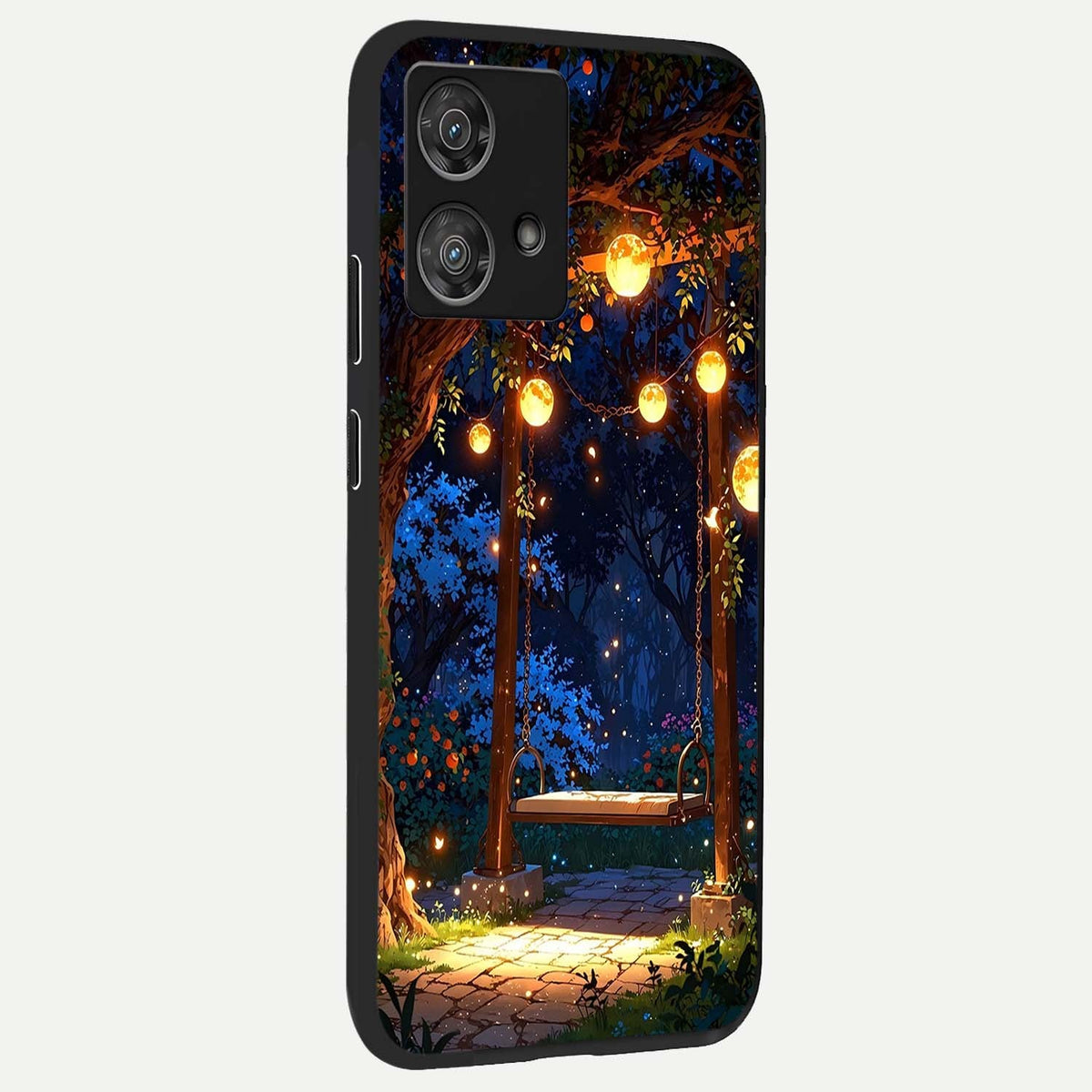  Twilight Garden Swing back cover For Moto Edge 40 Neo slim fit glass case with vibrant aesthetic design