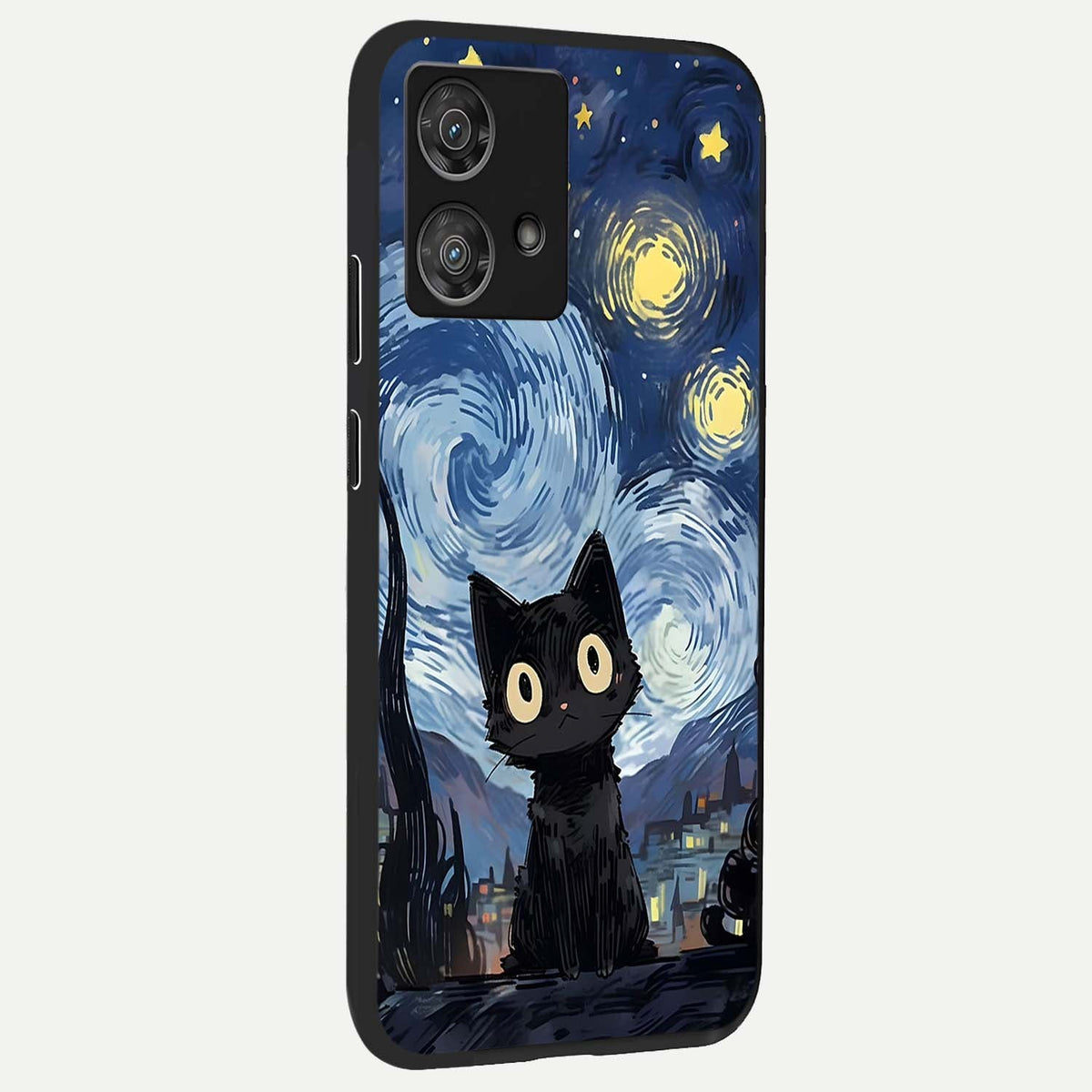  Van Gogh Cat back cover For Moto Edge 40 Neo slim fit glass case with vibrant aesthetic design