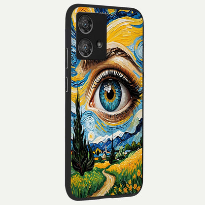  Van Gogh Eye back cover For Moto Edge 40 Neo slim fit glass case with vibrant aesthetic design