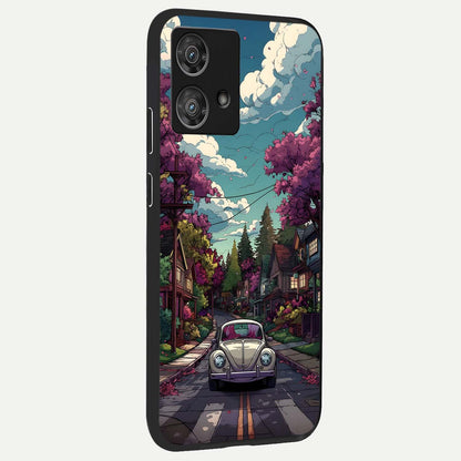  Vintage Street Drive back cover For Moto Edge 40 Neo slim fit glass case with vibrant aesthetic design