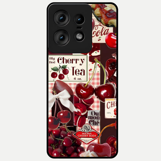  Aesthetic Cherry Tea Glass Case For Moto Edge50 Pro back cover – full design glossy printed glass finish
