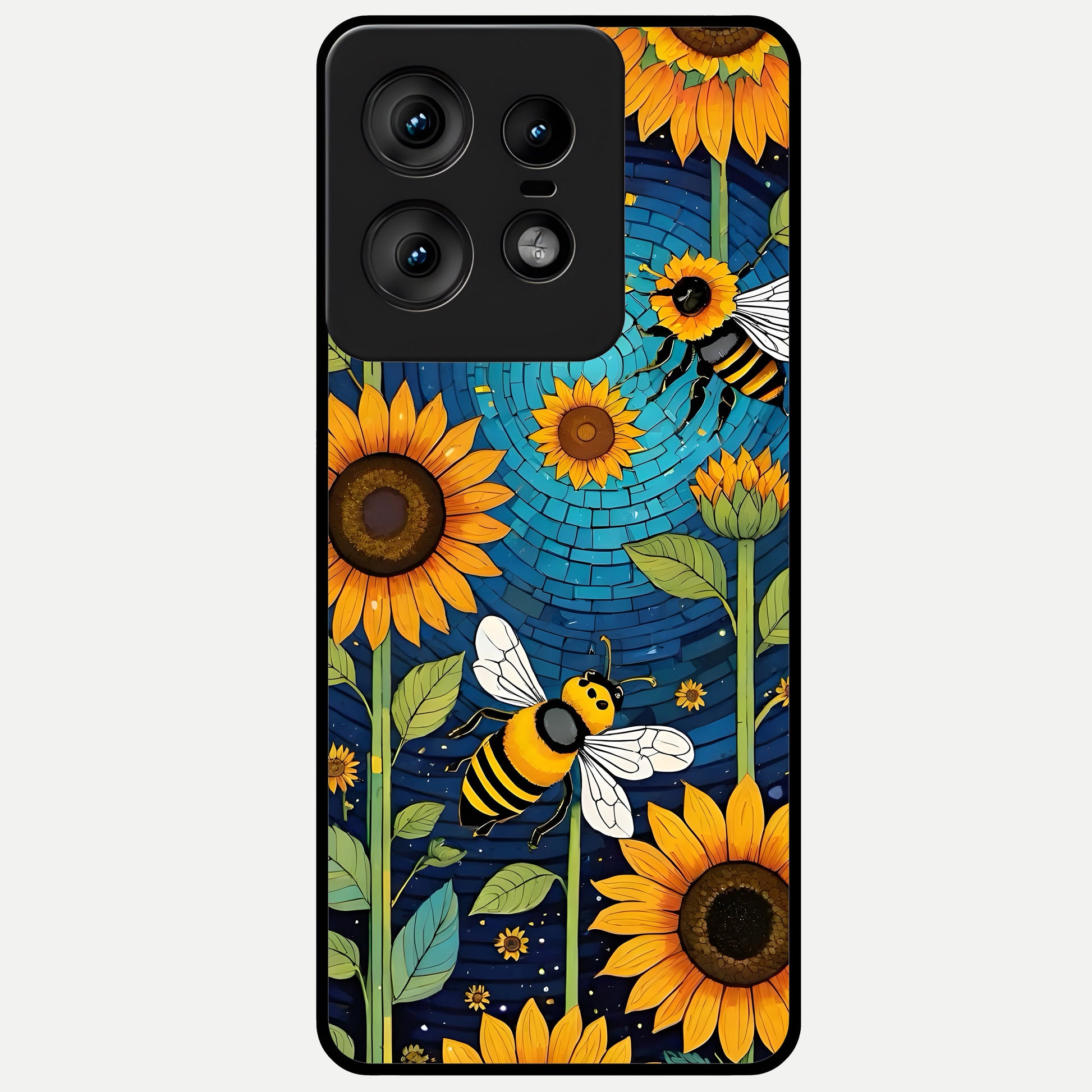 Bees And Sunflowers Glass Case For Moto Edge50 Pro back cover – full design glossy printed glass finish