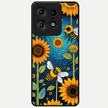 Bees And Sunflowers Glass Case For Moto Edge50 Pro back cover – full design glossy printed glass finish