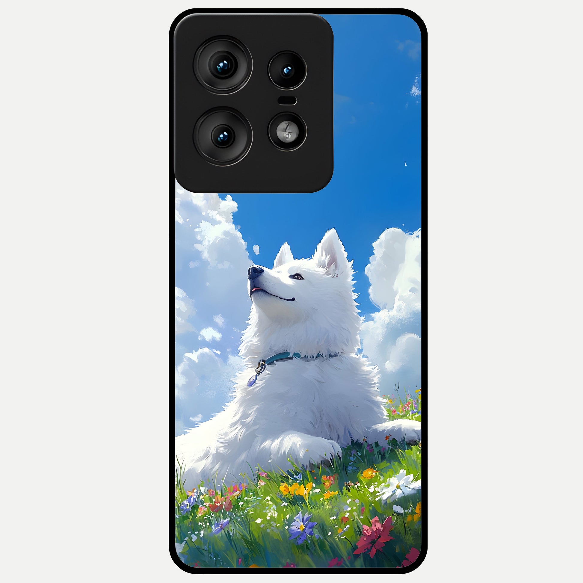  Blissful Cloud Pup Glass Case For Moto Edge50 Pro back cover – full design glossy printed glass finish