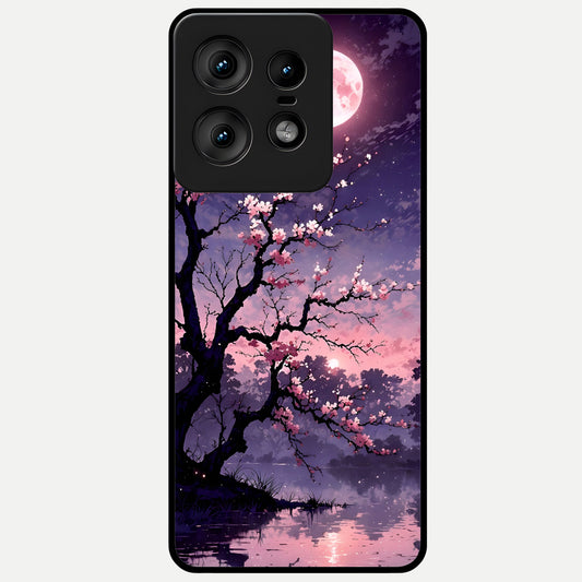  Blossom Pink Moon Glass Case For Moto Edge50 Pro back cover – full design glossy printed glass finish
