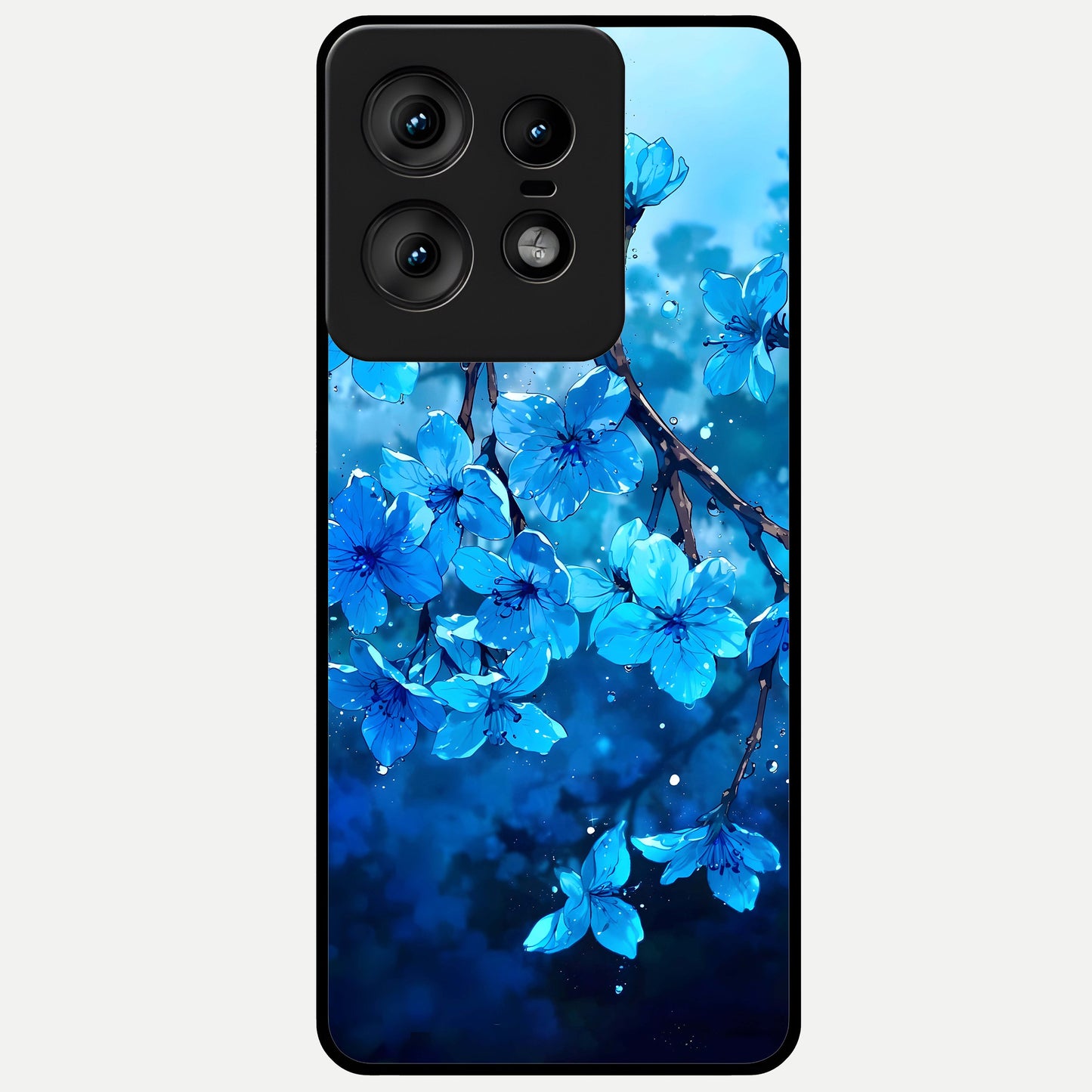  Blue Blossoms Branch Glass Case For Moto Edge50 Pro back cover – full design glossy printed glass finish