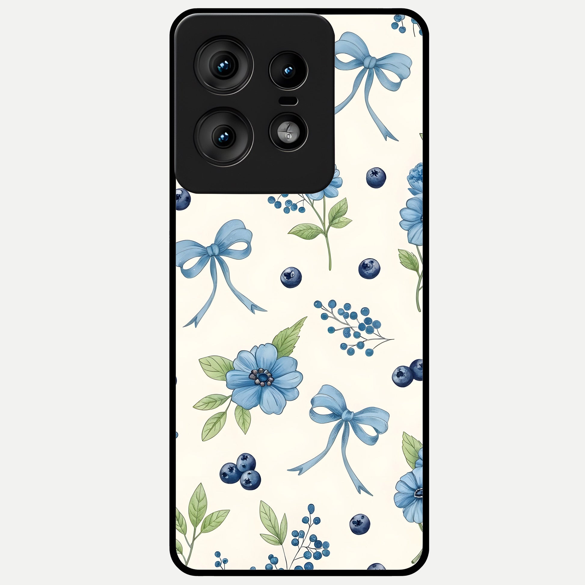  Blue Flower And Bow Glass Case For Moto Edge50 Pro back cover – full design glossy printed glass finish