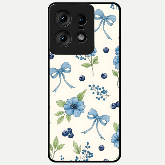  Blue Flower And Bow Glass Case For Moto Edge50 Pro back cover – full design glossy printed glass finish