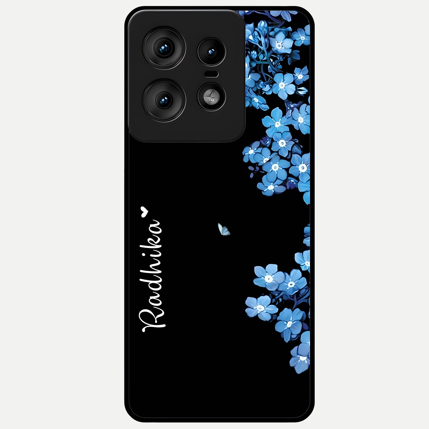  Blue Petal Dream Custom Name Glass Case For Moto Edge50 Pro back cover – full design glossy printed glass finish
