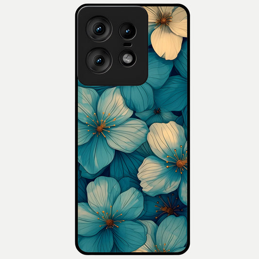  Blue Shade Floral Glass Case For Moto Edge50 Pro back cover – full design glossy printed glass finish