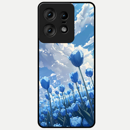  Blue Tulip Clouds Glass Case For Moto Edge50 Pro back cover – full design glossy printed glass finish