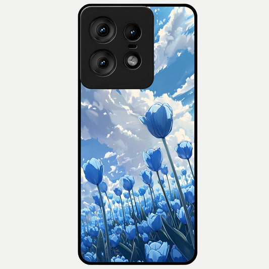  Blue Tulip Clouds Glass Case For Moto Edge50 Pro back cover – full design glossy printed glass finish