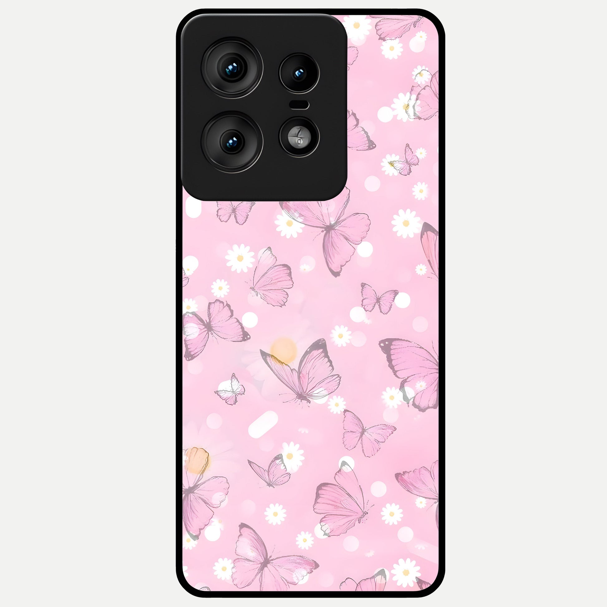  Blush Butterfly Garden Glass Case For Moto Edge50 Pro back cover – full design glossy printed glass finish