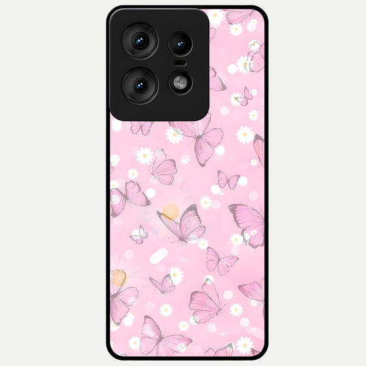  Blush Butterfly Garden Glass Case For Moto Edge50 Pro back cover – full design glossy printed glass finish