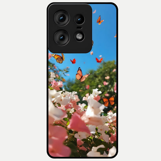  Butterflies In Bloom Sky Glass Case For Moto Edge50 Pro back cover – full design glossy printed glass finish