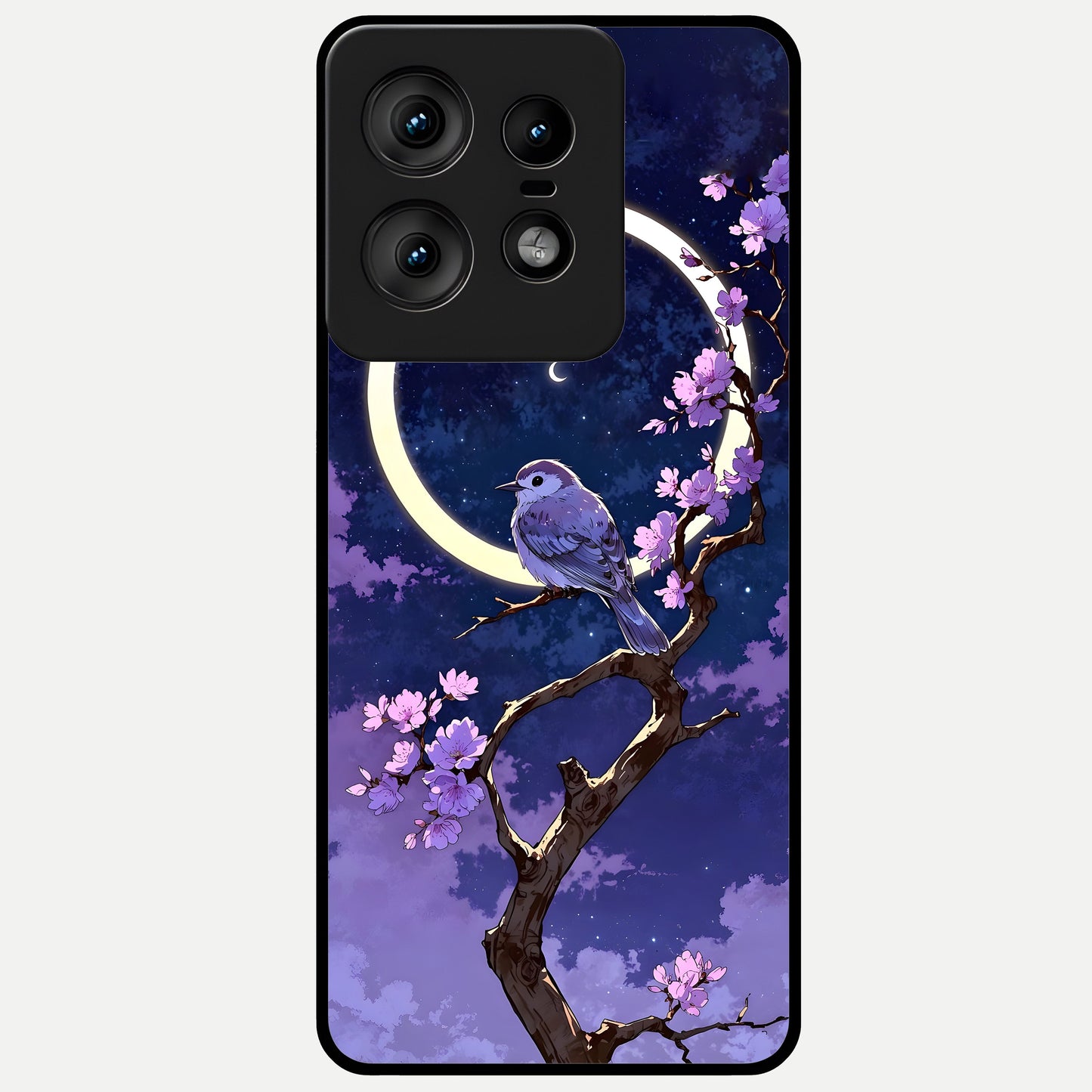  Celestial Bird Blossom Glass Case For Moto Edge50 Pro back cover – full design glossy printed glass finish