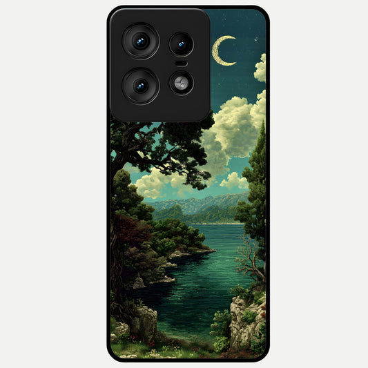  Celestial Lake Peace Glass Case For Moto Edge50 Pro back cover – full design glossy printed glass finish