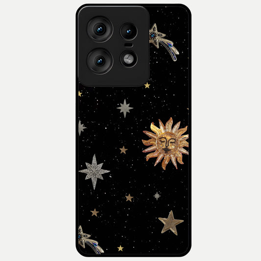  Celestial Moon With Stars Glass Case For Moto Edge50 Pro back cover – full design glossy printed glass finish