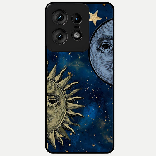  Celestial Moon With Sun Glass Case For Moto Edge50 Pro back cover – full design glossy printed glass finish