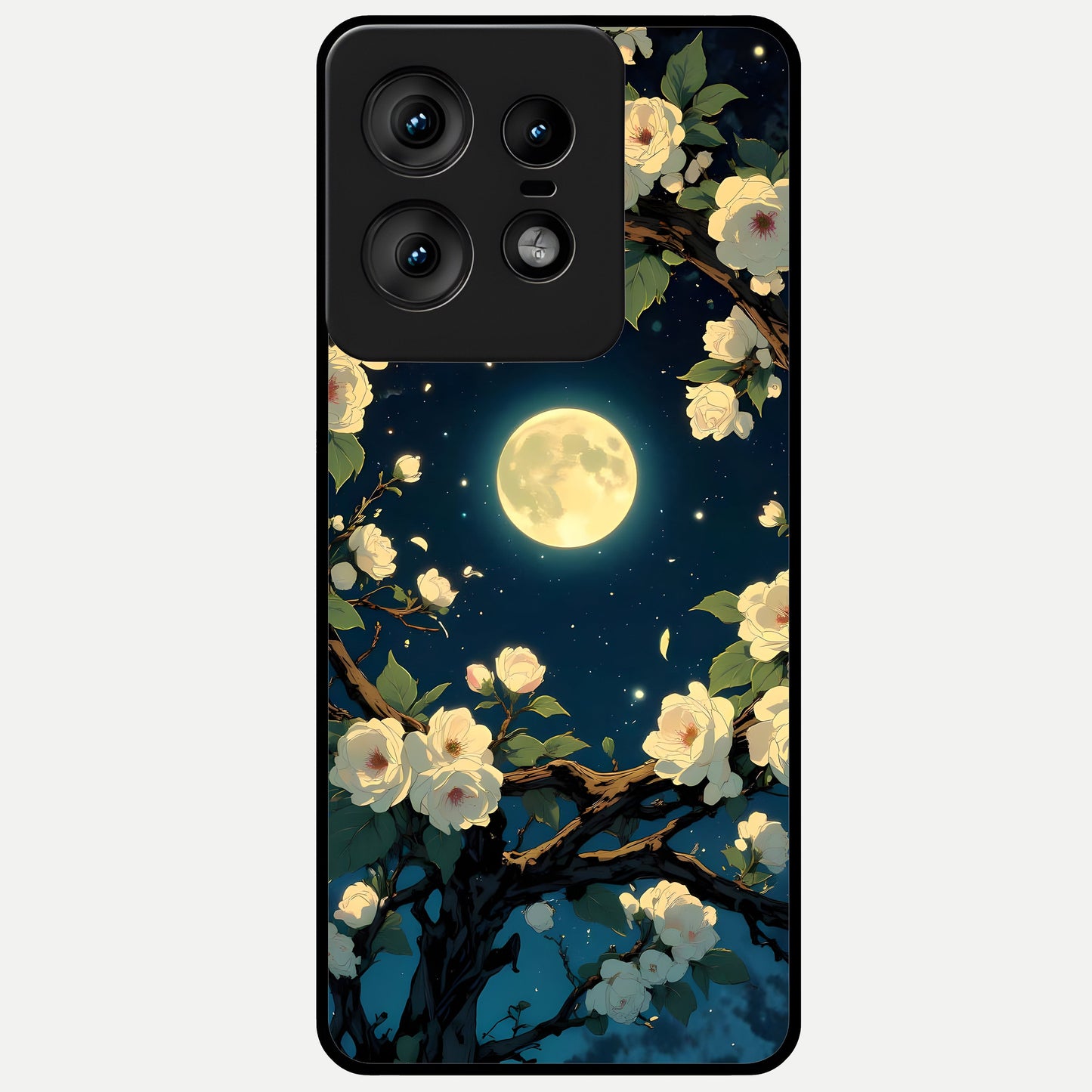  Celestial Moon And Flower Glass Case For Moto Edge50 Pro back cover – full design glossy printed glass finish