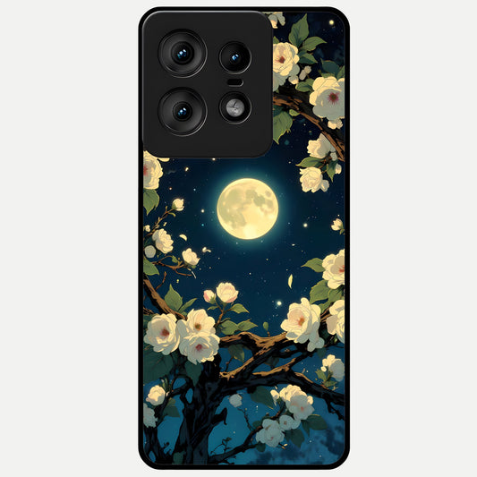 Celestial Moon And Flower Glass Case For Moto Edge50 Pro back cover – full design glossy printed glass finish