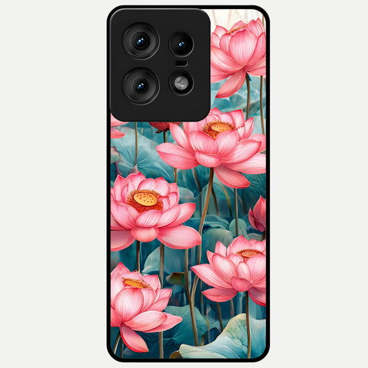  Celestial Pink Lotus Glass Case For Moto Edge50 Pro back cover – full design glossy printed glass finish