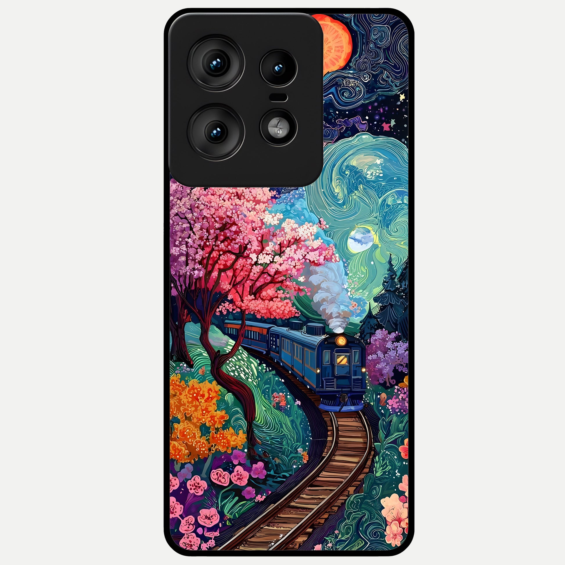  Celestial Train Journey Glass Case For Moto Edge50 Pro back cover – full design glossy printed glass finish