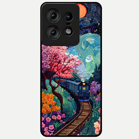  Celestial Train Journey Glass Case For Moto Edge50 Pro back cover – full design glossy printed glass finish