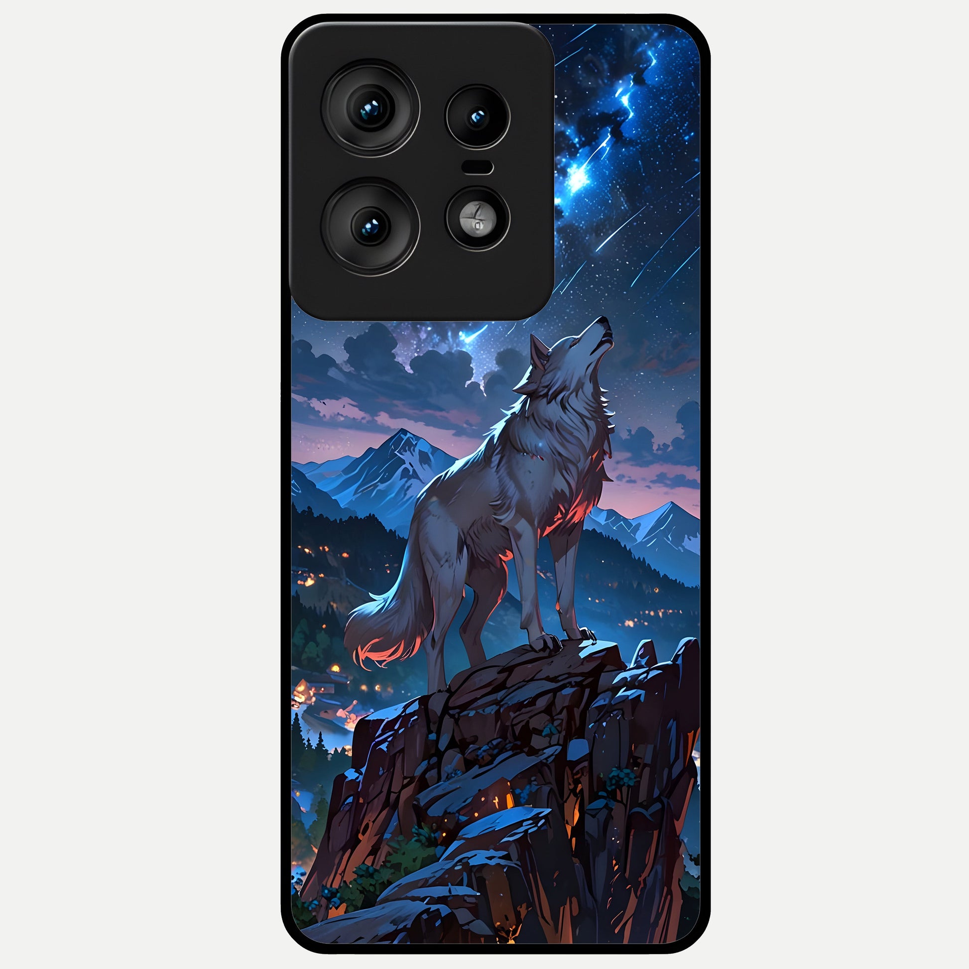  Celestial Wolf Howl Glass Case For Moto Edge50 Pro back cover – full design glossy printed glass finish