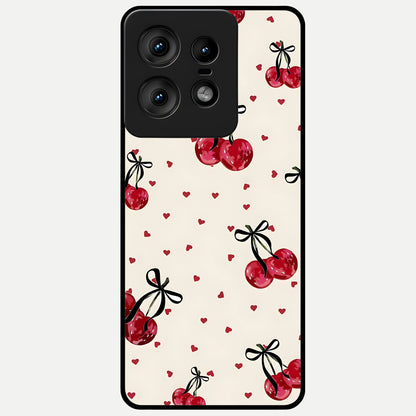  Cherry Heart Bow Glass Case For Moto Edge50 Pro back cover – full design glossy printed glass finish