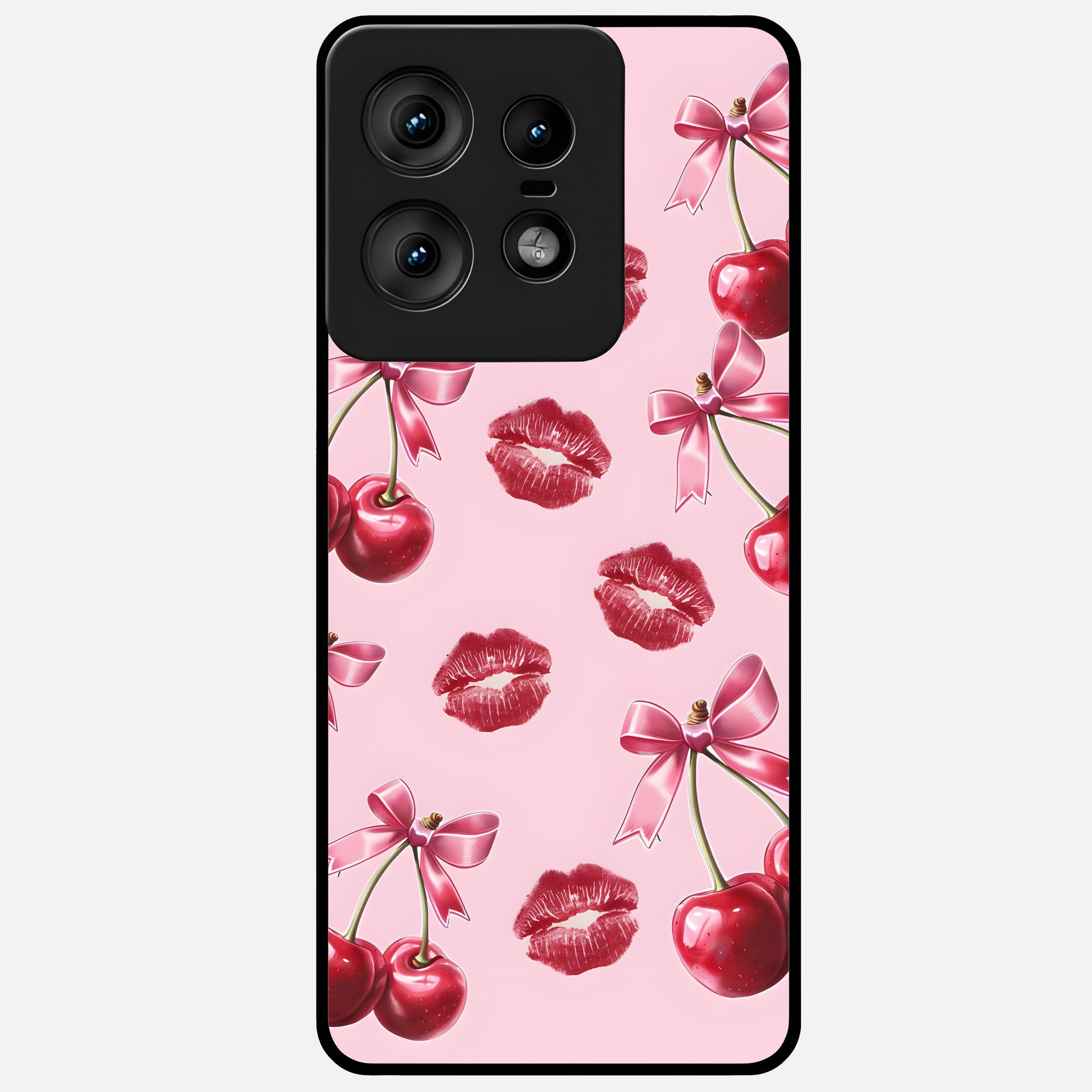  Cherry With Lips Glass Case For Moto Edge50 Pro back cover – full design glossy printed glass finish