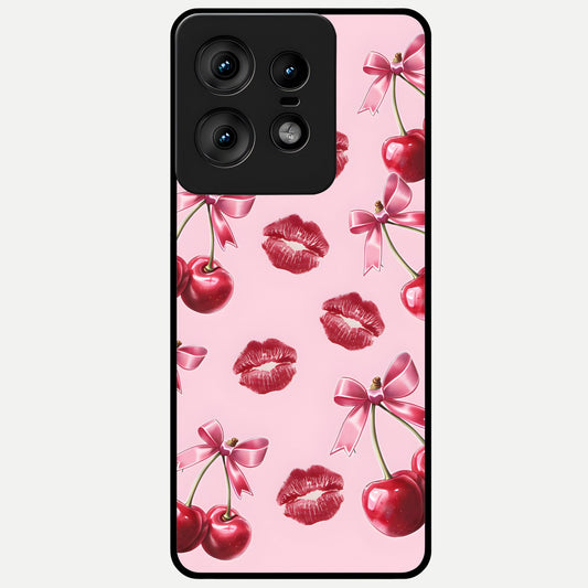  Cherry With Lips Glass Case For Moto Edge50 Pro back cover – full design glossy printed glass finish