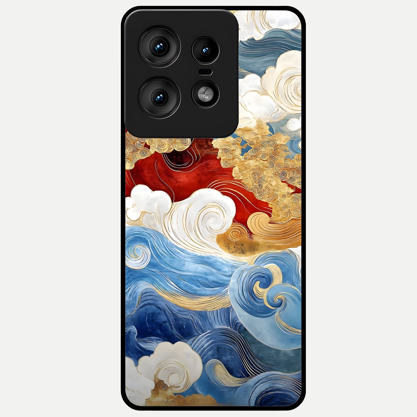  Colored Waves Glass Case For Moto Edge50 Pro back cover – full design glossy printed glass finish