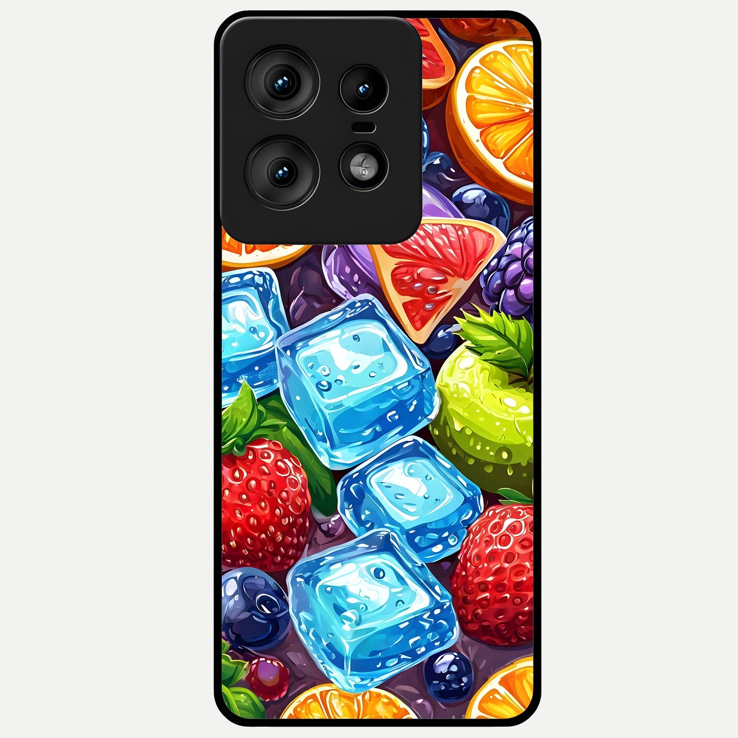  Colorful Fruits with Ice Glass Case For Moto Edge50 Pro back cover – full design glossy printed glass finish