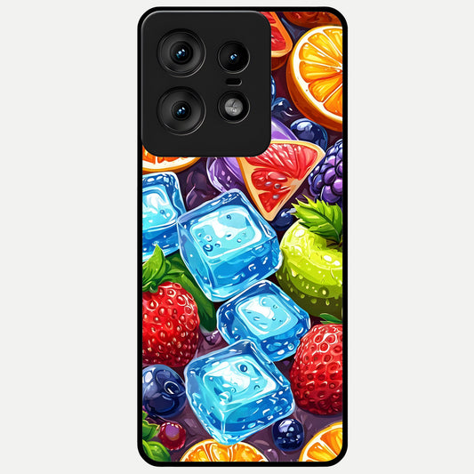  Colorful Fruits with Ice Glass Case For Moto Edge50 Pro back cover – full design glossy printed glass finish
