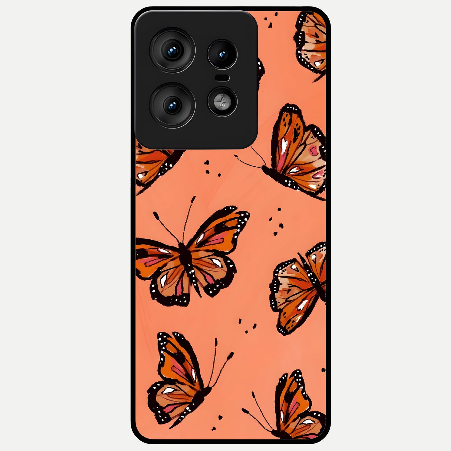  Coral Wing Butterfly Glass Case For Moto Edge50 Pro back cover – full design glossy printed glass finish