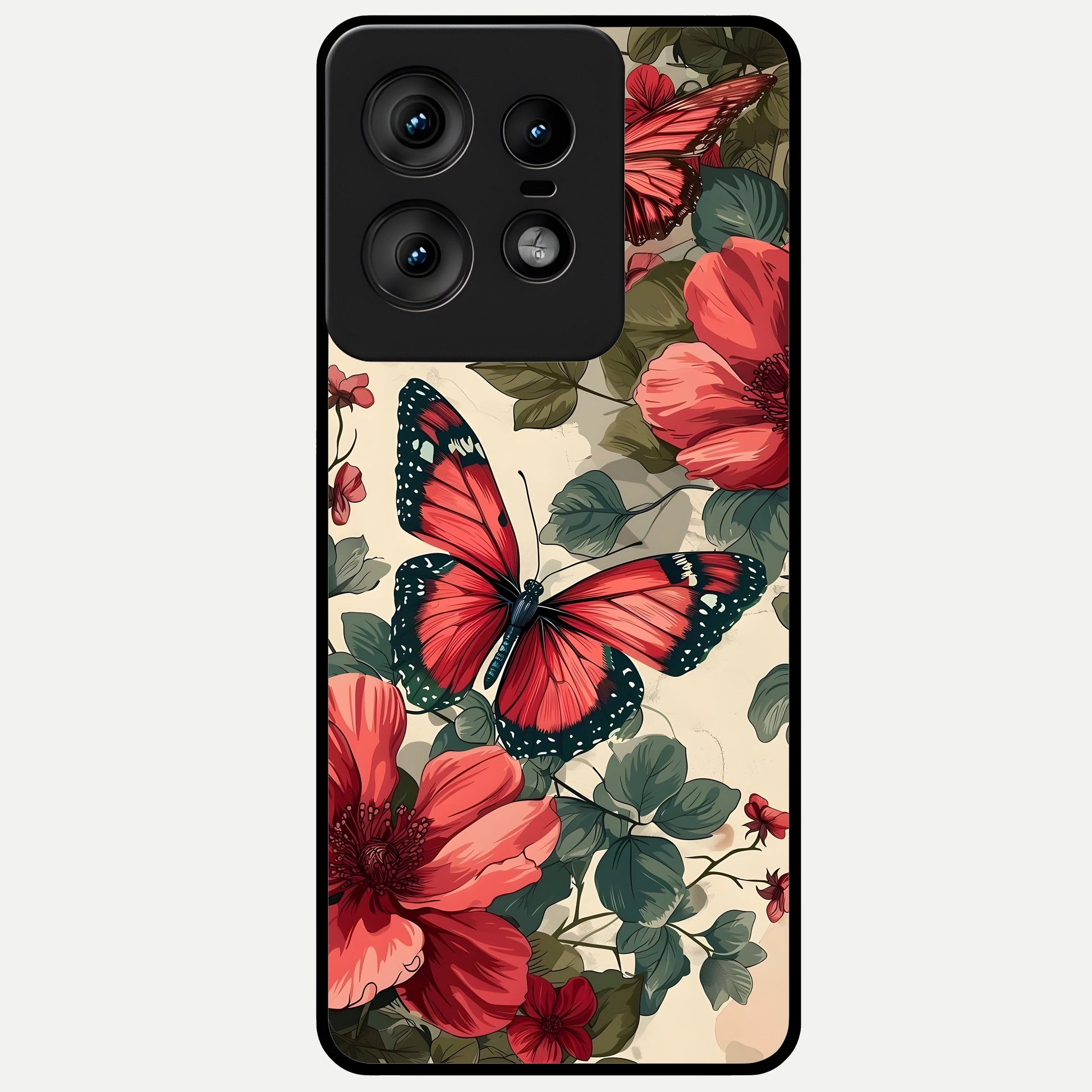  Crimson Butterfly Garden Glass Case For Moto Edge50 Pro back cover – full design glossy printed glass finish