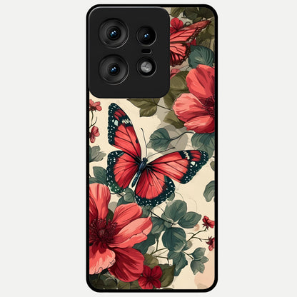  Crimson Butterfly Garden Glass Case For Moto Edge50 Pro back cover – full design glossy printed glass finish