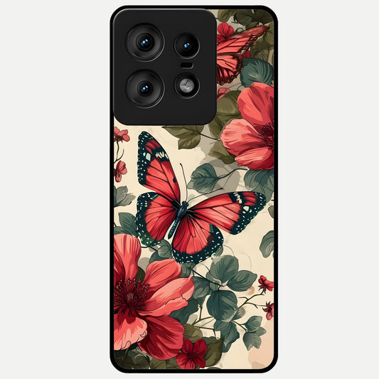  Crimson Butterfly Garden Glass Case For Moto Edge50 Pro back cover – full design glossy printed glass finish
