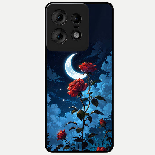  Crimson Rose Moon Glass Case For Moto Edge50 Pro back cover – full design glossy printed glass finish