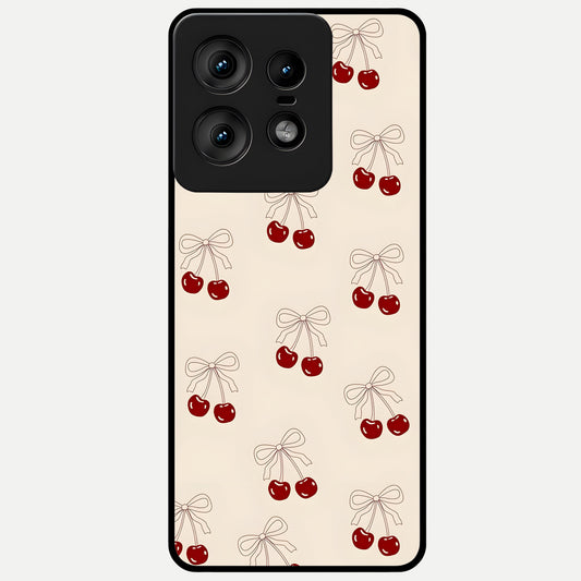  Cute Cherry Pattern Glass Case For Moto Edge50 Pro back cover – full design glossy printed glass finish