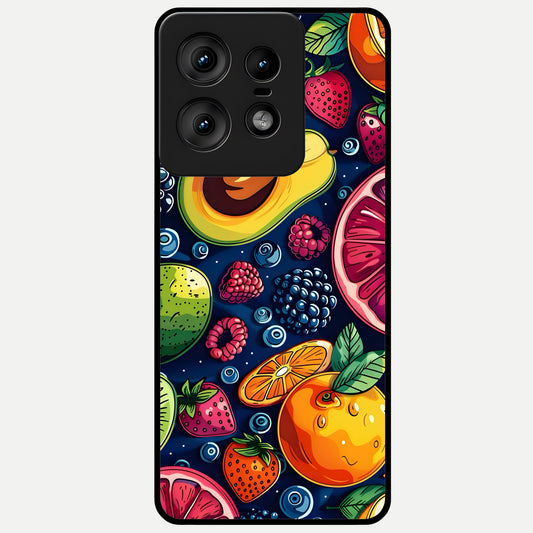  Cute Fruits Art Glass Case For Moto Edge50 Pro back cover – full design glossy printed glass finish
