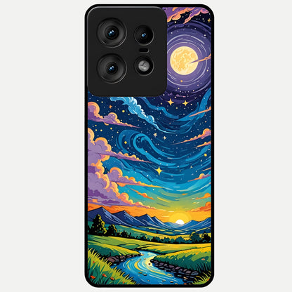  Dreamy Night Landscape Glass Case For Moto Edge50 Pro back cover – full design glossy printed glass finish