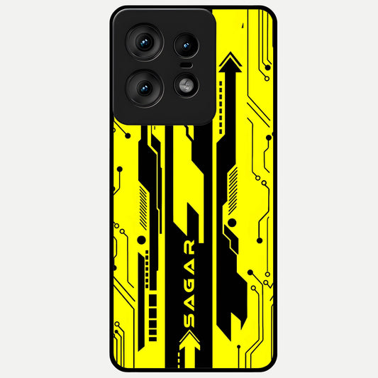  Electric Pulse CYBERPUNK Custom Name Glass Case For Moto Edge50 Pro back cover – full design glossy printed glass finish