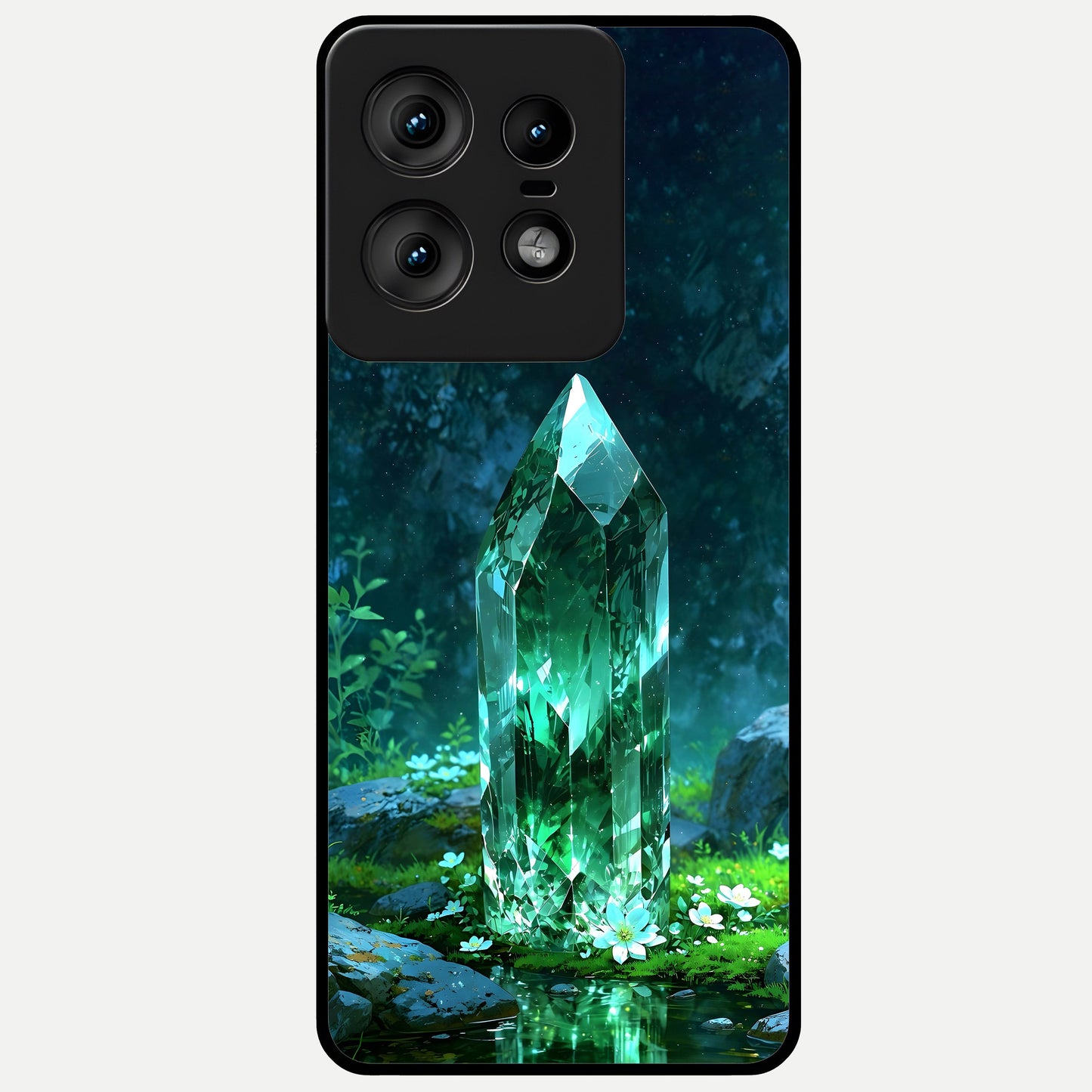  Emerald Light Crystal Glass Case For Moto Edge50 Pro back cover – full design glossy printed glass finish