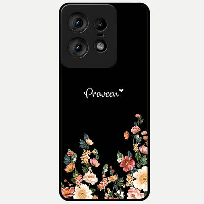  Floral Design Personalized Custom Name Glass Case For Moto Edge50 Pro back cover – full design glossy printed glass finish