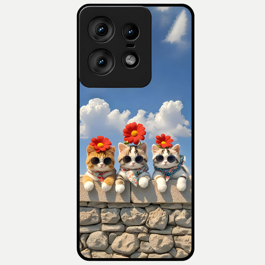  Floral Kitty Squad Glass Case For Moto Edge50 Pro back cover – full design glossy printed glass finish